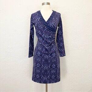 Soft Surroundings Faux Wrap Dress Purple Leopard Animal Print Small